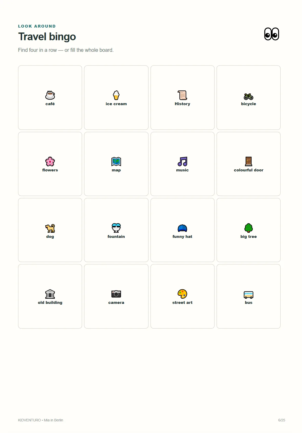 Berlin sample page: travel bingo