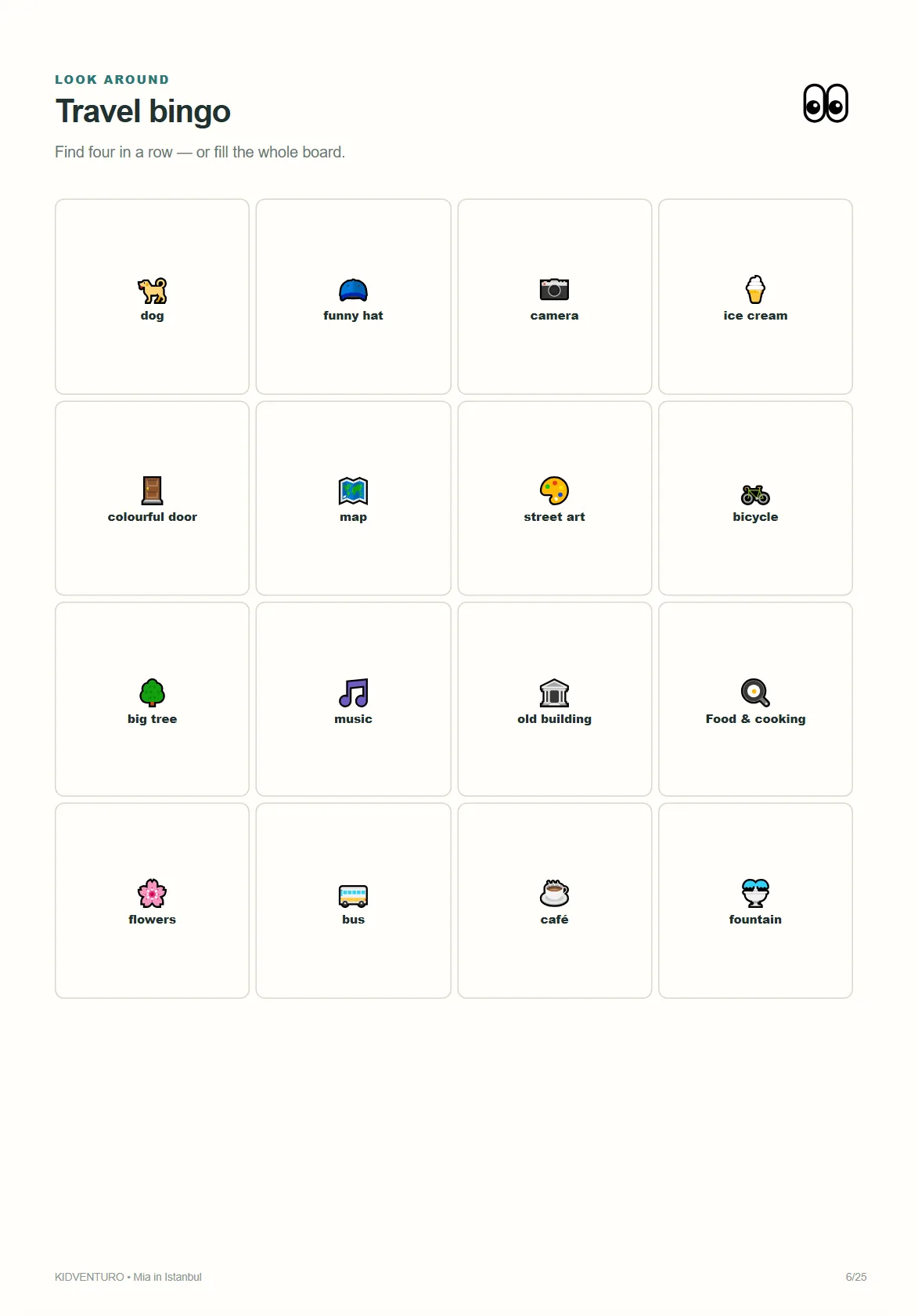 Istanbul sample page: travel bingo