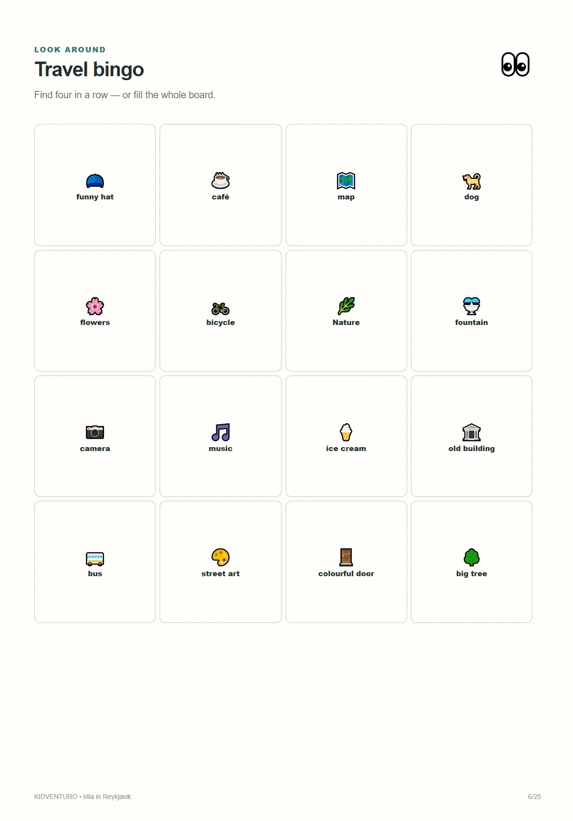 Reykjavik sample page: travel bingo