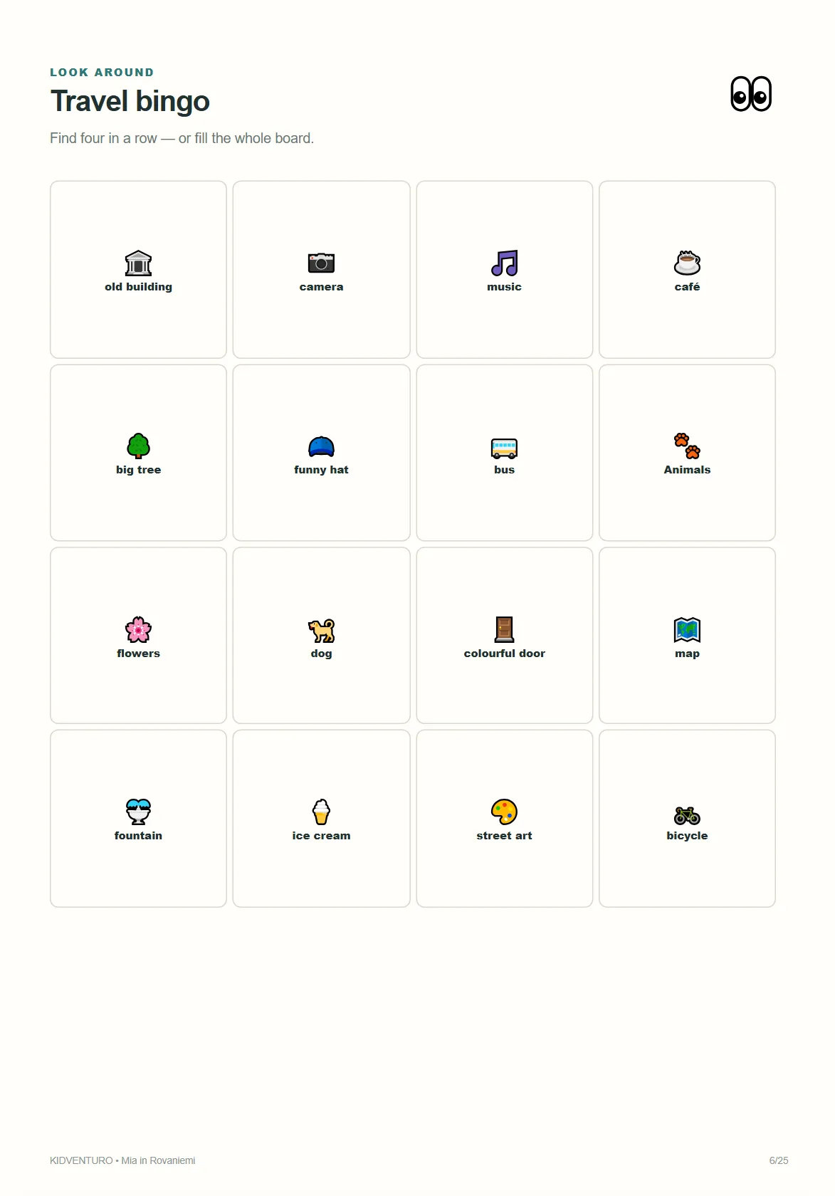 Rovaniemi sample page: travel bingo